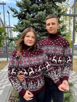 Светр новорічний з оленями чоловічий в'язаний вовняний L 2384778119 фото