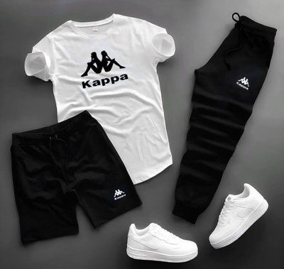 Костюм мужской летний шорты футболка штаны Kappa спортивный комплект черный-белый XXL 2610838295 фото