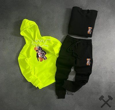 Спортивный костюм мужской Teddy желтый черный теплый зимний комплект с начесом худи свитшот штаны зима тедди M 2630630244 фото