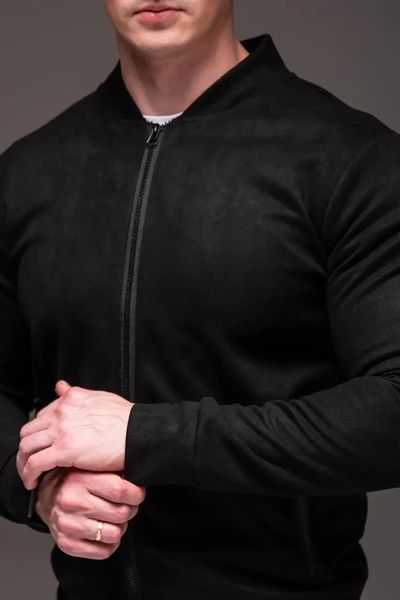 Куртка чоловіча базова чорна замшевий бомбер casual легкий на блискавці однотонний весна осінь повсякденний XL 2669410985 фото