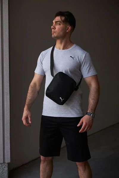 Комплект чоловічий спортивний Puma сіра футболка+чорні шорти+чорна барсетка костюм літній пума XL 2656518654 фото