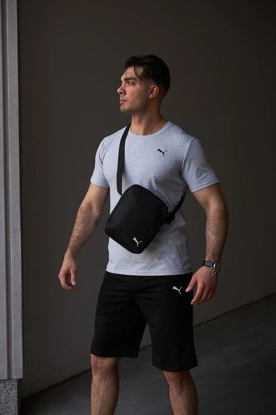 Комплект чоловічий спортивний Puma сіра футболка+чорні шорти+чорна барсетка костюм літній пума XL 2656518654 фото