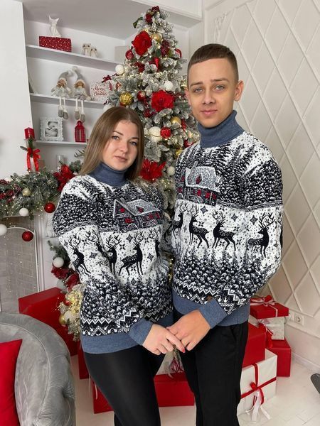 Светр новорічний з оленями чоловічий в'язаний вовняний XL 2384778269 фото