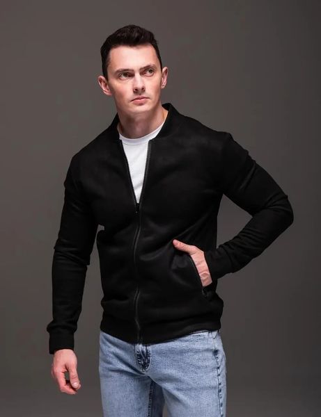 Куртка чоловіча базова чорна замшевий бомбер casual легкий на блискавці однотонний весна осінь повсякденний XL 2669410985 фото