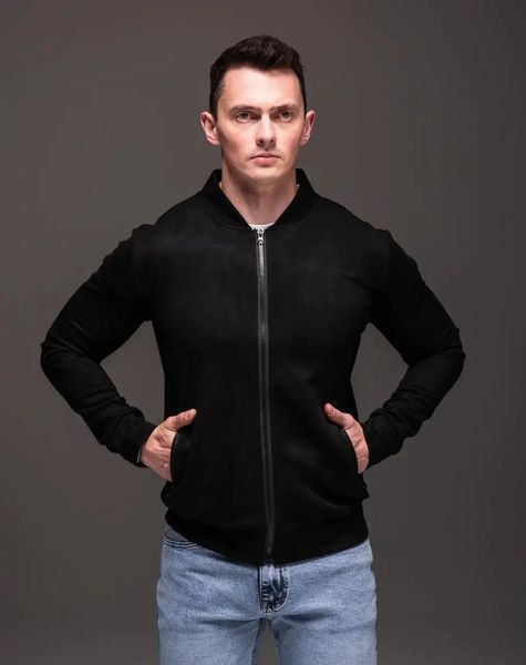Куртка чоловіча базова чорна замшевий бомбер casual легкий на блискавці однотонний весна осінь повсякденний XL 2669410985 фото