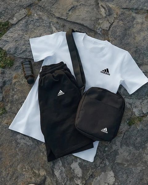 Спортивний комплект чоловічий Adidas біла футболка+чорні шорти+барсетка костюм літній адідас повсякденний XL 2656631777 фото