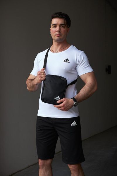 Спортивний комплект чоловічий Adidas біла футболка+чорні шорти+барсетка костюм літній адідас повсякденний 2655165263 фото