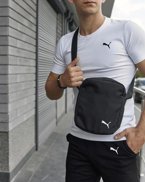 Комплект чоловічий спортивний Puma біла футболка+чорні шорти+чорна барсетка костюм літній пума L 2656523033 фото