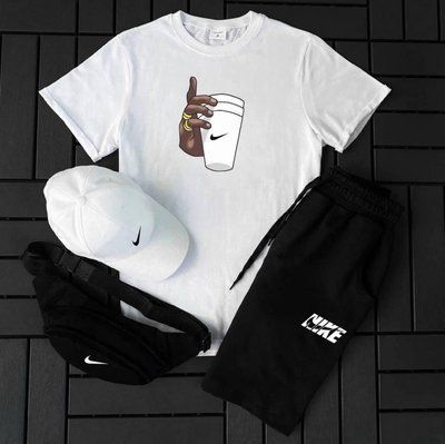 Літній чоловічий костюм Nike Футболка+Шорти+ Кепка+Бананка у подарунок XL 2609061755 фото