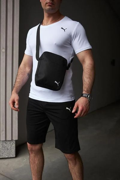 Комплект чоловічий спортивний Puma біла футболка+чорні шорти+чорна барсетка костюм літній пума XL 2656523034 фото