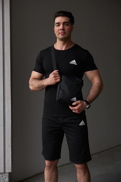 Спортивний комплект чоловічий Adidas чорний футболка шорти барсетка костюм літній адідас трикотажний повсякденний 2655165265 фото