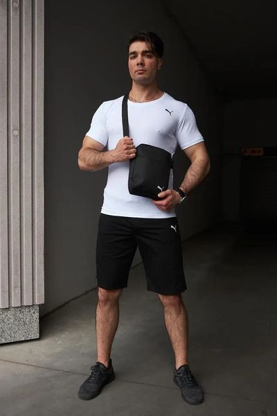 Комплект чоловічий спортивний Puma біла футболка+чорні шорти+чорна барсетка костюм літній пума XL 2656523034 фото