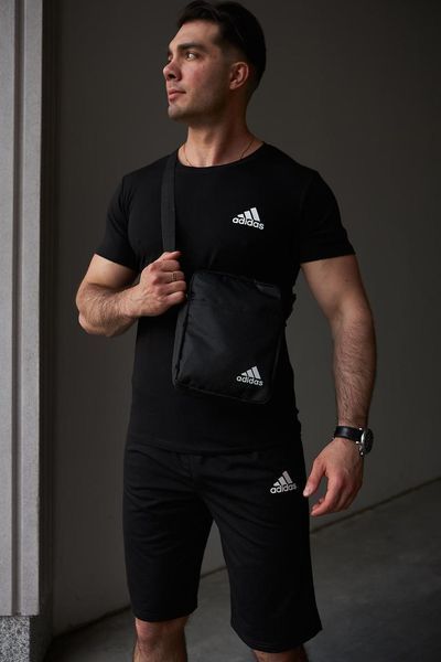 Спортивний комплект чоловічий Adidas чорний футболка шорти барсетка костюм літній адідас трикотажний повсякденний 2655165265 фото