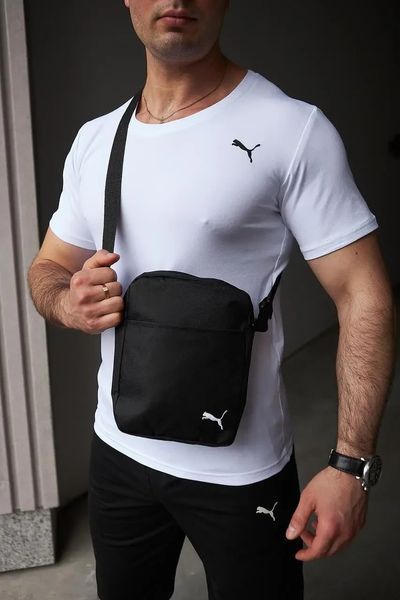 Комплект чоловічий спортивний Puma біла футболка+чорні шорти+чорна барсетка костюм літній пума XL 2656523034 фото