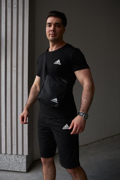 Спортивний комплект чоловічий Adidas чорний футболка шорти барсетка костюм літній адідас трикотажний повсякденний 2655165265 фото
