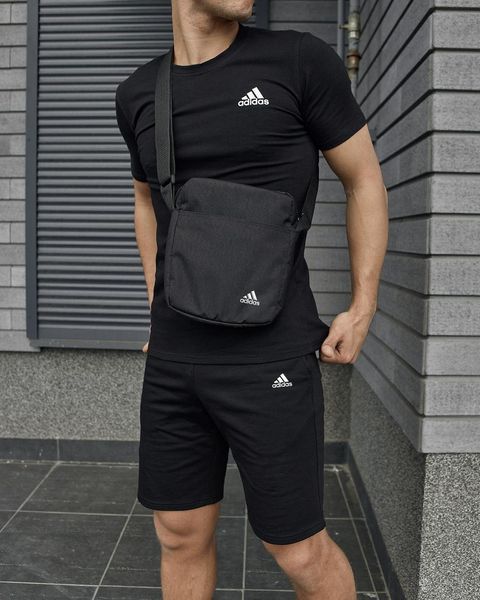 Спортивний комплект чоловічий Adidas чорний футболка шорти барсетка костюм літній адідас трикотажний повсякденний 2655165265 фото