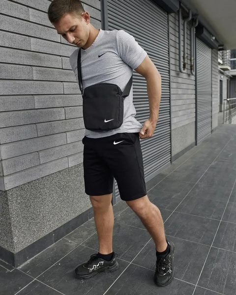 Спортивний комплект чоловічий Nike футболка сіра+ шорти чорні + барсетка костюм літній найк повсякденний M 2657447281 фото