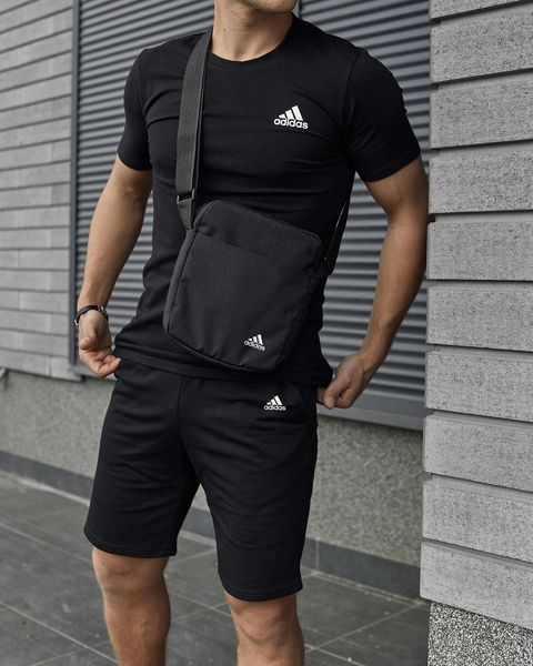 Спортивний комплект чоловічий Adidas чорний футболка шорти барсетка костюм літній адідас трикотажний повсякденний 2655165265 фото