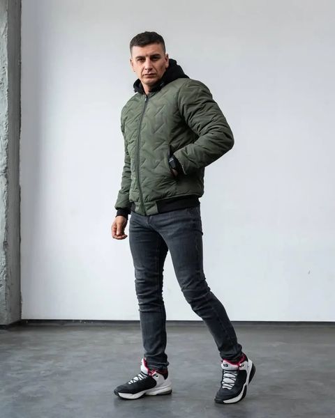 Куртка-бомбер мужская стеганная хаки спортивная однотонная теплая легкая весна осень повседневная XL 2666474519 фото