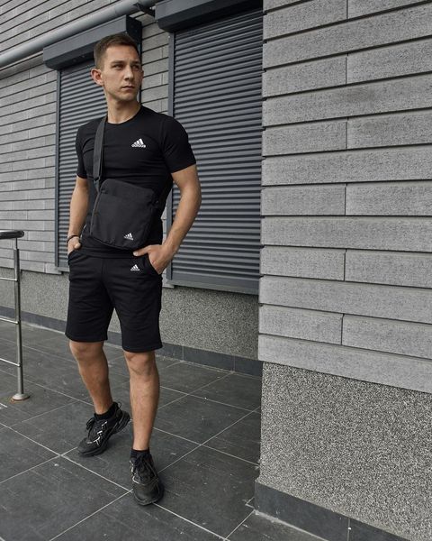 Спортивний комплект чоловічий Adidas чорний футболка шорти барсетка костюм літній адідас трикотажний повсякденний 2655165265 фото