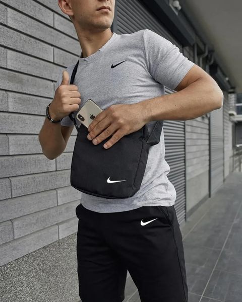 Спортивний комплект чоловічий Nike футболка сіра+ шорти чорні + барсетка костюм літній найк повсякденний M 2657447281 фото