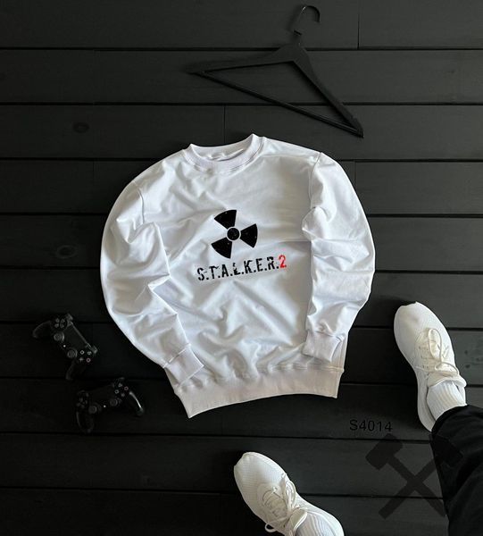 Толстовка чоловіча STALKER біла світшот однотонна кофта з принтом бавовняна весна осінь сталкер XXL 2671301917 фото