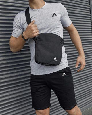 Спортивний комплект чоловічий Adidas сіра футболка+чорні шорти+барсетка костюм літній адідас повсякденний 2655165266 фото