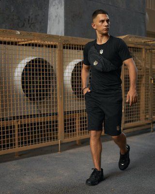 Комплект чоловічий спортивний Тризуб чорний футболка шорти бананка костюм літній трикотажний повсякденний XXL 2655552115 фото