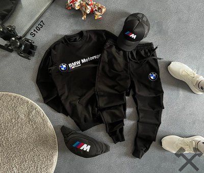Комплект мужской Bmw Motorsport черный спортивный костюм свитшот штаны кепка бананка бмв весна лето осень S 2626179974 фото