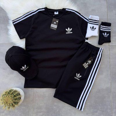 Спортивный Костюм Мужской Летний Adidas черный шорты футболка +кепка спортивный комплект XL 2607476027 фото