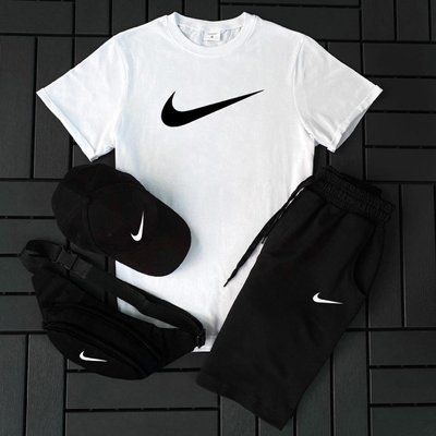Костюм чоловічий літній Nike Шорти + Футболка + Кепка + Бананка в подарунок L 2609149116 фото