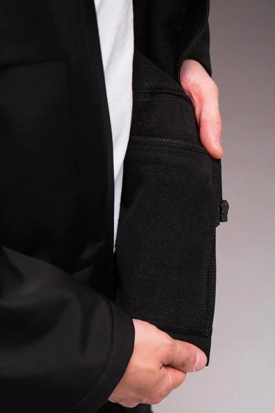 Куртка подовжена чоловіча Softshell чорна на флісі з блискавкою з капюшоном тепла однотонна повсякденна XL 2667530475 фото