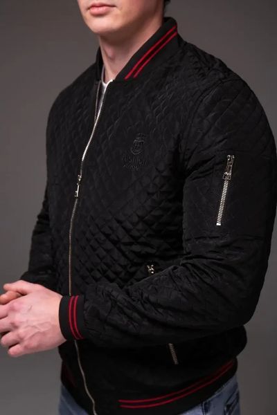 Бомбер чоловічий Angel чорний стьобаний у ромбік куртка однотонна на блискавці осіння весняна повсякденна XXL 2669457207 фото