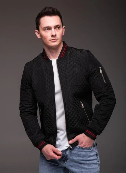 Бомбер чоловічий Angel чорний стьобаний у ромбік куртка однотонна на блискавці осіння весняна повсякденна XXL 2669457207 фото