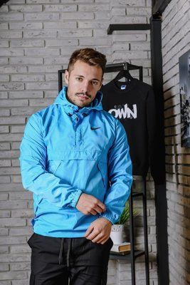 Вітрівка анорак куртка чоловіча Найк Nike Блакитна весняна осіння легка водовідштовхувальна 2495371257 фото