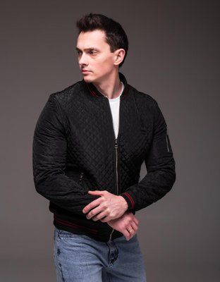 Бомбер мужской Angel черный стеганный в ромбик однотонная куртка на молнии осенняя весенняя повседневная 3XL 2669457208 фото