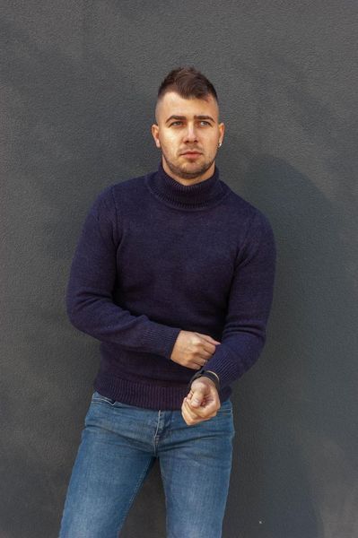 Чоловічий зимовий гольф з горлом теплий класичний Темно-синій 2405521372 фото