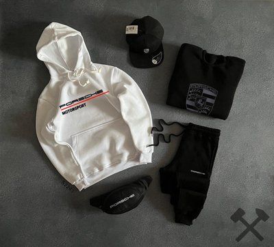 Спортивный костюм мужской Porsche Motosport черный зимний комплект на флисе свитшот худи штаны кепка бананка XL 2630507449 фото
