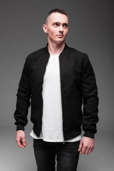 Бомбер чоловічий casual чорний з кашеміру куртка однотонна легка весна осінь з блискавкою комір-стійка M 2667541585 фото