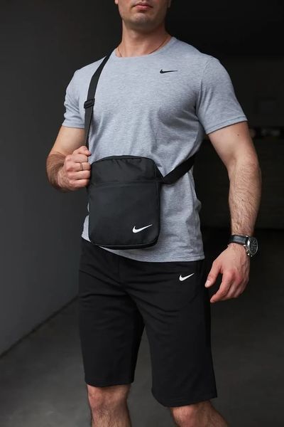 Спортивний комплект чоловічий Nike футболка сіра+ шорти чорні + барсетка костюм літній найк повсякденний XL 2657447283 фото