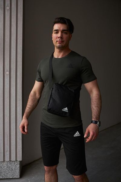 Спортивний комплект чоловічий Adidas хакі футболка+чорні шорти+барсетка костюм літній адідас повсякденний 2655165267 фото
