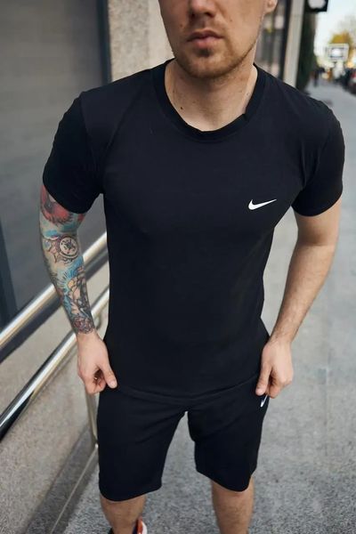 Спортивний комплект чоловічий Nike чорний футболка шорти літній костюм трикотажний найк повсякденний 3XL 2656650031 фото