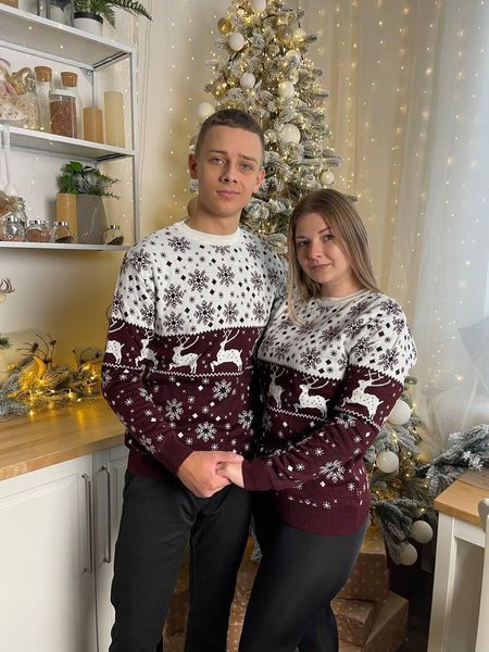 Светр новорічний з оленями чоловічий в'язаний вовняний L/XL 2384778131 фото