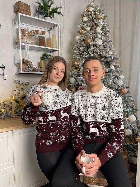Светр новорічний з оленями чоловічий в'язаний вовняний L/XL 2384778131 фото