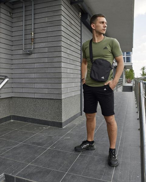 Спортивний комплект чоловічий Adidas хакі футболка+чорні шорти+барсетка костюм літній адідас повсякденний 2655165267 фото