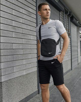 Спортивний комплект чоловічий Nike футболка сіра+ шорти чорні + барсетка костюм літній найк повсякденний XXL 2657447284 фото