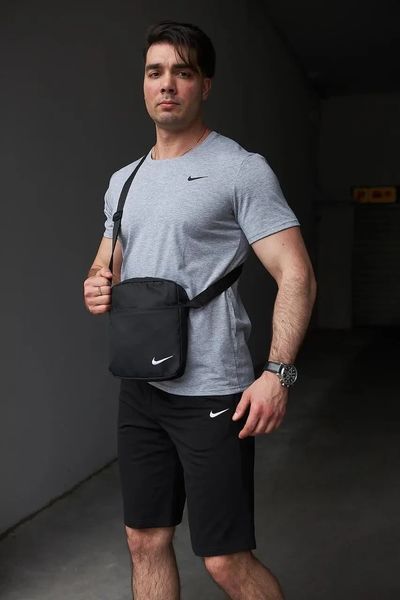 Спортивний комплект чоловічий Nike футболка сіра+ шорти чорні + барсетка костюм літній найк повсякденний XXL 2657447284 фото