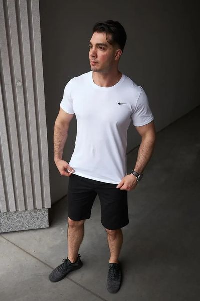Спортивний комплект чоловічий Nike біла футболка+чорні шорти літній костюм трикотажний найк повсякденний M 2656653318 фото