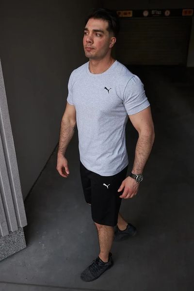Комплект чоловічий спортивний Puma сіра футболка+ чорні шорти костюм літній трикотажний пума повсякденний M 2655561174 фото