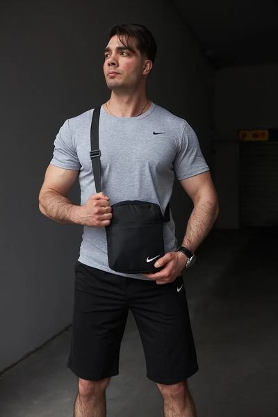 Спортивний комплект чоловічий Nike футболка сіра+ шорти чорні + барсетка костюм літній найк повсякденний XXL 2657447284 фото